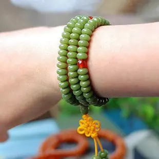 Green Talipot Palm Beaded Bracelets Buddist 108 Bodhi Prayer Beads Mala 8mm 9mm BRO685