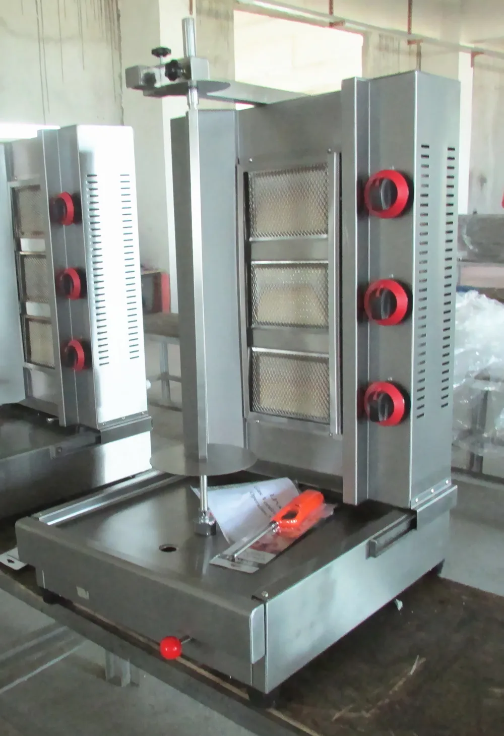 Three Burners Gas Bbq Shawarma Machine, Turkish Meat String Roasting Machine, Gas Rotary Rotisserie Kebab Machine