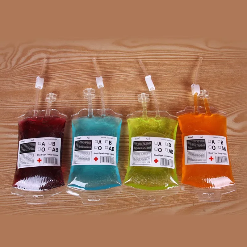 

400pcs/lot Reusable Blood Energy Drink Bag Halloween Party Pouch Props Vampires Clear PVC Food Juice Packaging Bags 300ml