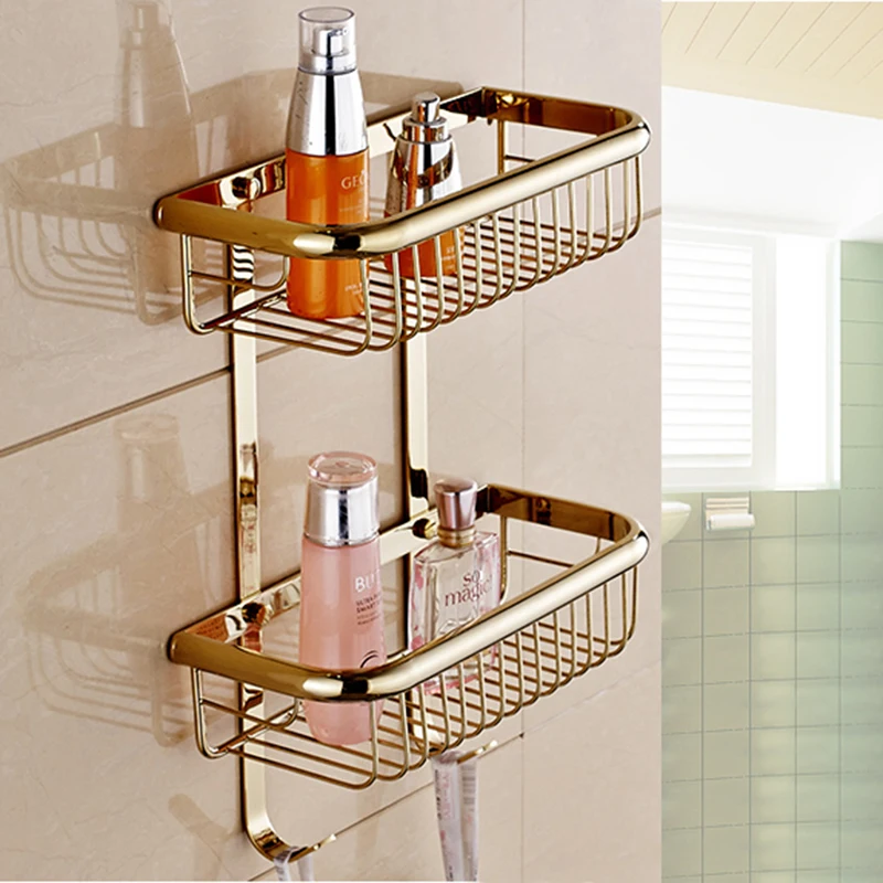 Bathroom Shelf Gold/Chrome/Rose Gold Brass Shower Shampoo Soap Cosmetic Shelf Bathroom Accessories Storage Organizer Rack Holder