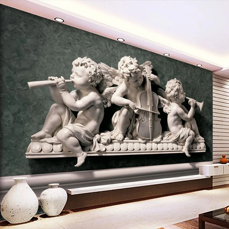 Custom Size European Style 3D Stereo Gypsum Angel Figure Mural Wallpaper Living Room sofa Art Home Decor Background 3D Fresco