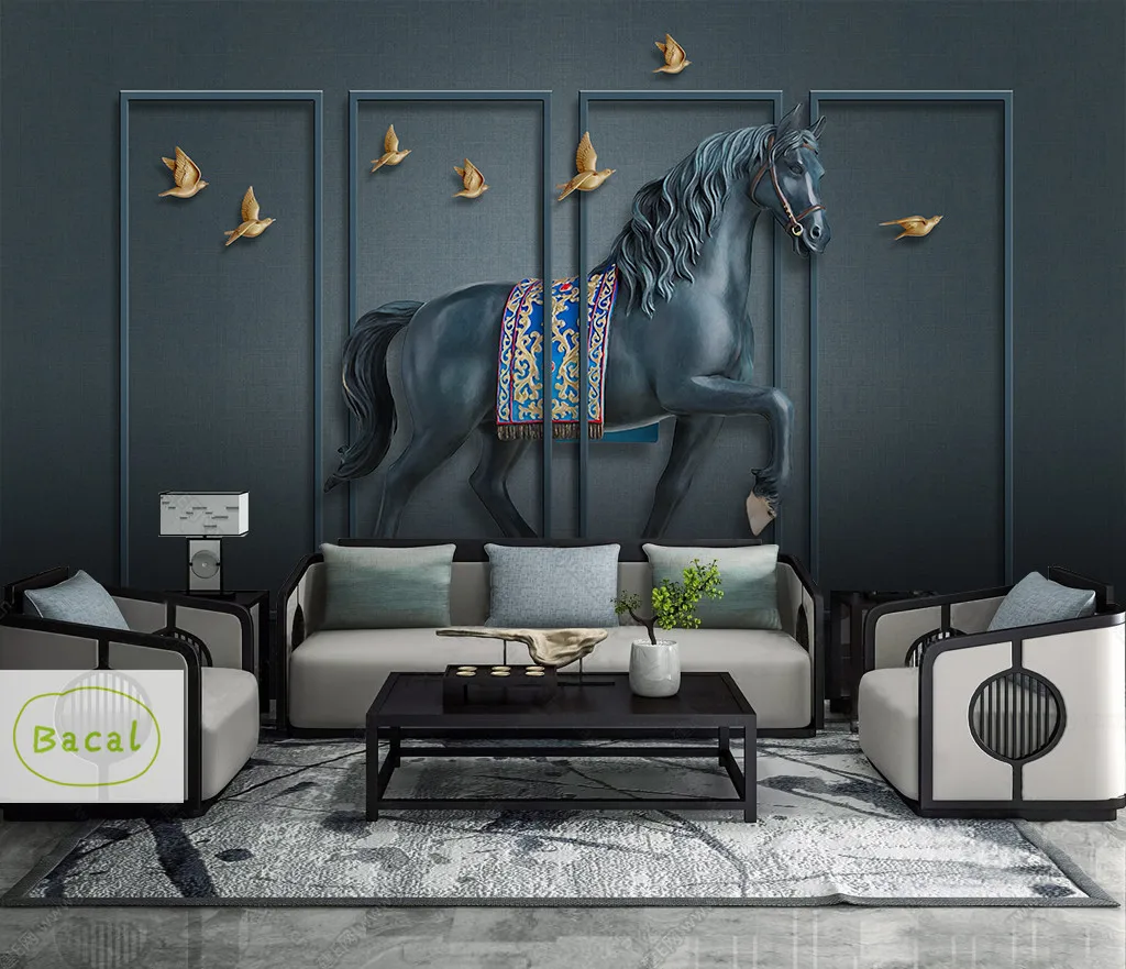 Bacal Black 3D European Wallpaper mural Luxury Classic Animal Wall Paper Living Room TV Background Decor horse murals for walls