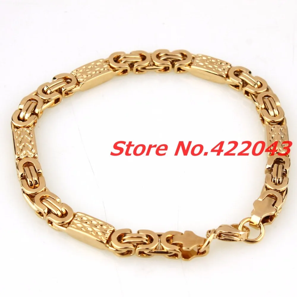 6mm Width Fashion Jewelry 316L Stainless Steel Gold color Byzantine Box Chain Mens Womens 22\