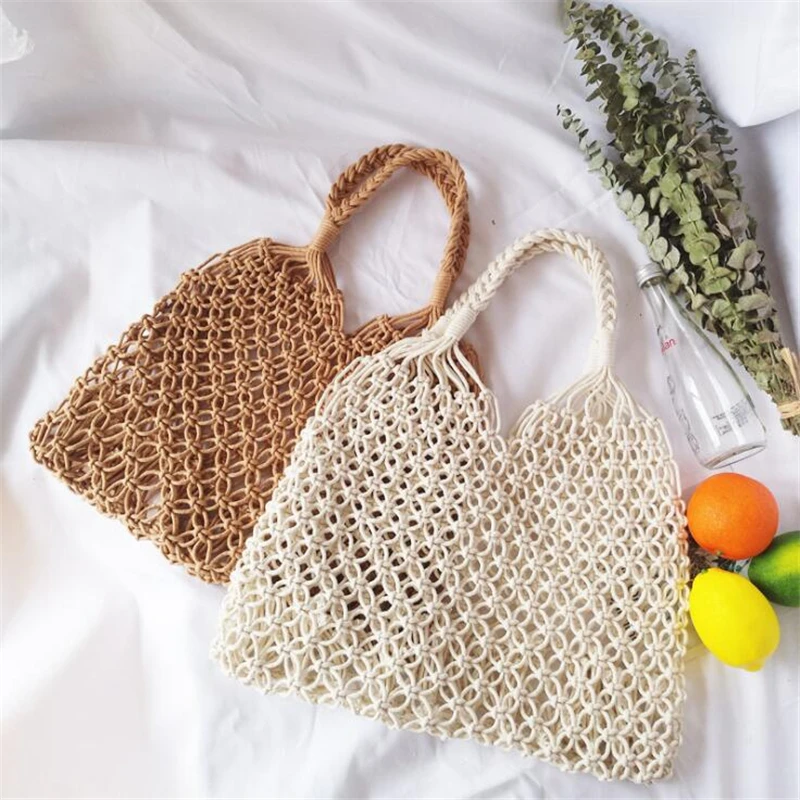 Hand-Woven Straw Bag Women Handmade Hollow Handbag Female Rattan Shoulder Bag Big Capacity Summer Casual Travel Beach Tote Purse