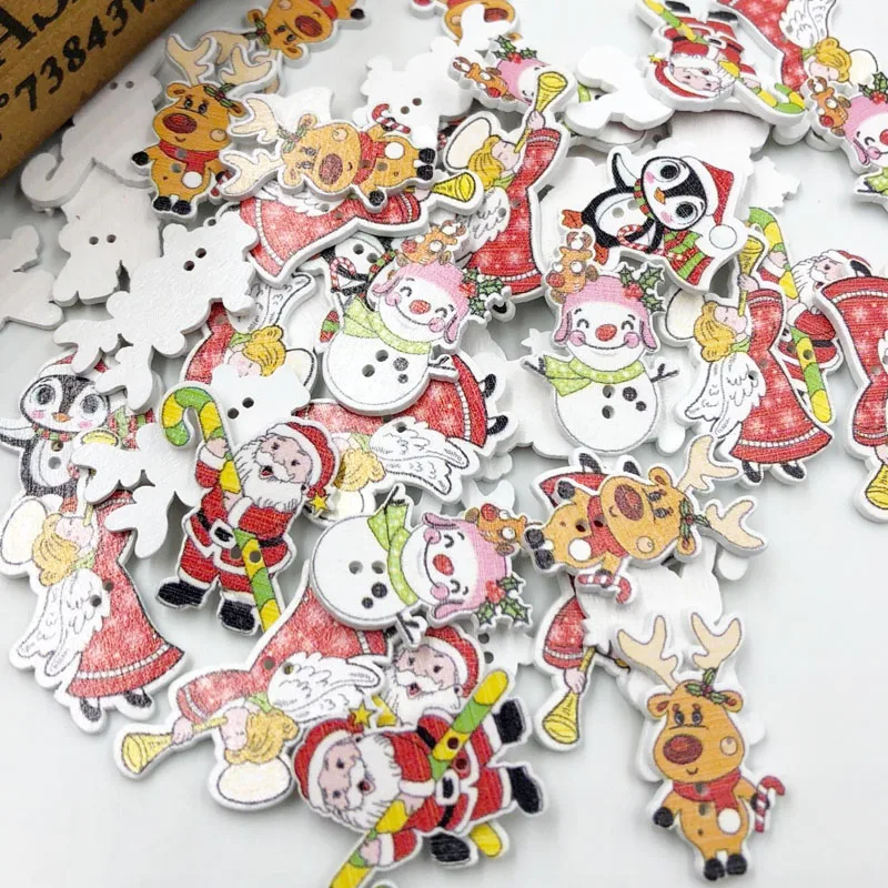 25/50/100pcs DIY 2 Holes Wooden Buttons Wood Christmas Decorative Cartoon Handmade Scrapbooking For Craft Supplies  WB560