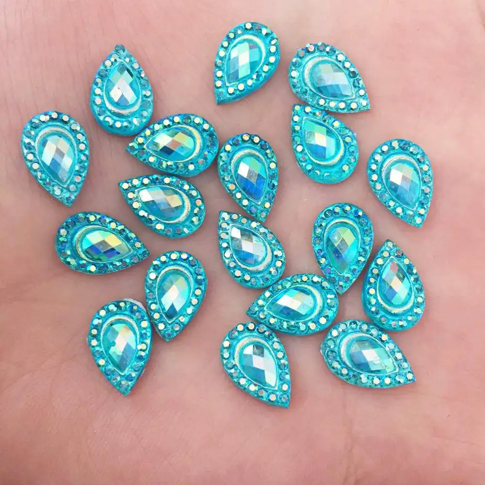 New 50PCS 8*12mm AB Resin Drop Flatback Rhinestone Scrapbook DIY Craft Appliques K21