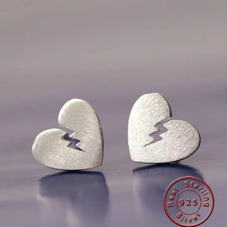 Amxiu Broken Heart Earrings 100% 925 Sterling Silver Stud Earrings Jewelry Fashion Earrings For Women Men Students Accessories