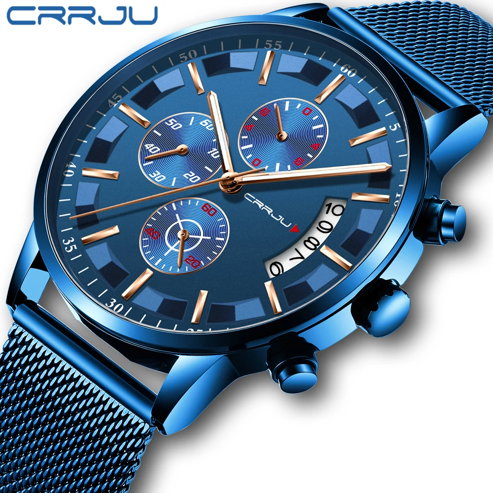 

Relogio Masculino 2019 New Crrju Sport Chronograph Mens Watches Top Brand Full Steel Waterproof Date Quartz Watch Man Clock