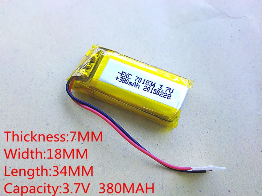 3.7V 380mAh 701834 Lithium Polymer Li-Po li ion Rechargeable Battery cells For Mp3 MP4 MP5 GPS PSP mobile bluetooth