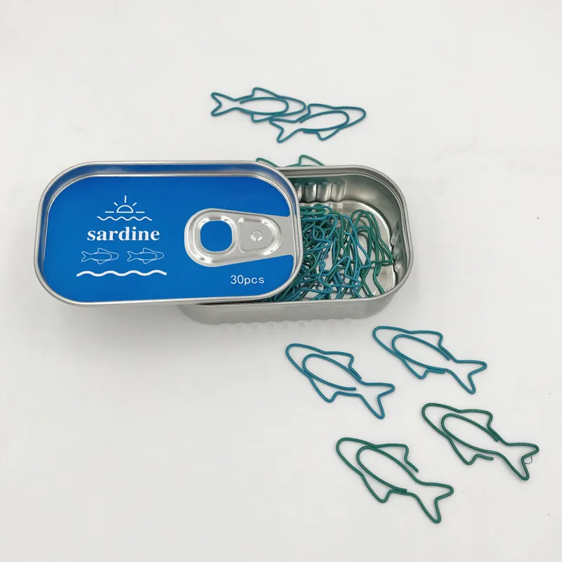 Cute paper clips metal sardine shapes saldina 30 clips fish shaped bookmark plastic coated paper clip school office accessories