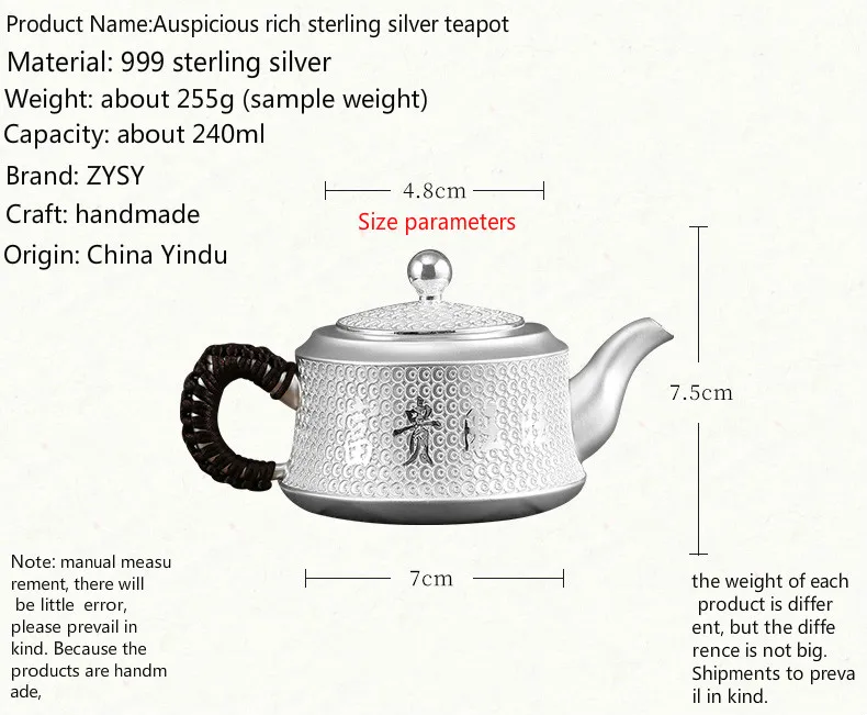 S999 sterling silver kungfu tea set portable teapot tea cup tea set tea ceremony teapot set