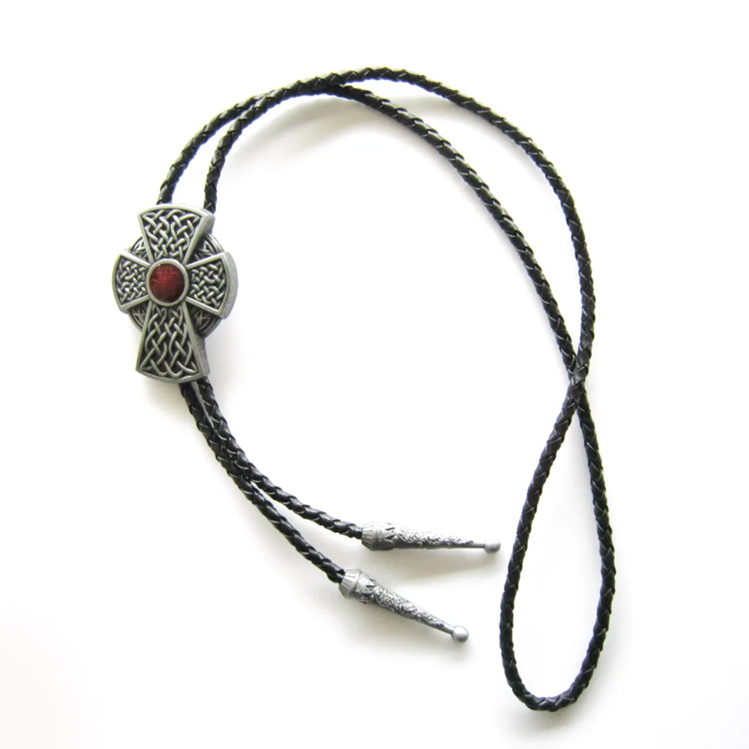 สไตล์วินเทจตะวันตกเฉียงใต้สีแดง Knot Bolo Tie งานแต่งงานสร้อยคอหนังคอ Tie BOLOTIE-WT060 ยังสต็อกใน US