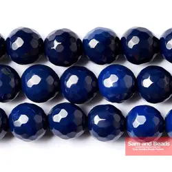 Free Shipping  Natural Stone Faceted Dark Blue agata beads 16