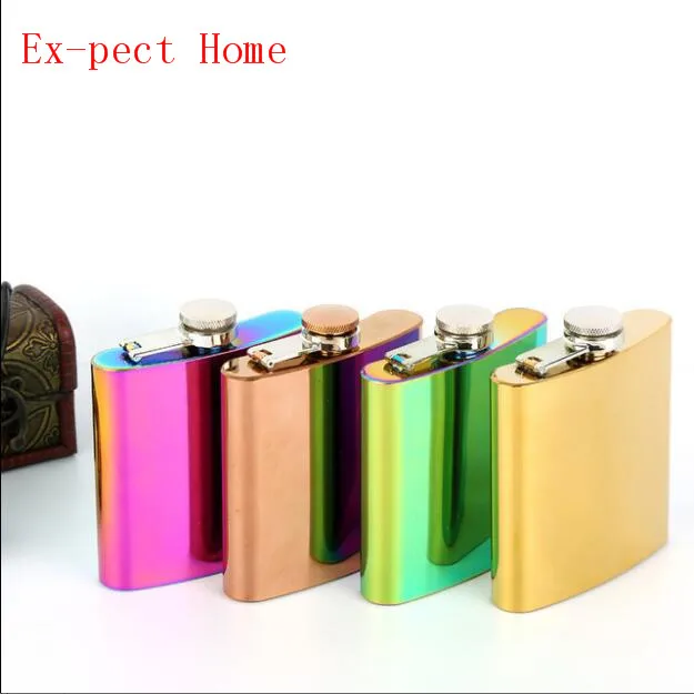 

50pcs 6oz Rainbow Colored Hip Flask Gold Plated Gradient Color Stainless Steel Flask Screw Cap Whiskey Wine Bottle Wholesale