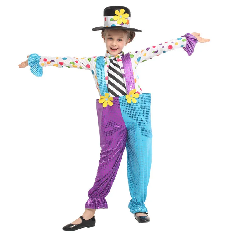 Circus Nar Clown Joker Kostuum voor Kinderen Meisje Halloween Kerstmis Carnaval Nieuwjaar Fancy Dress Kindercosplay Kleding