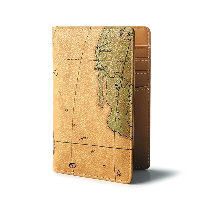 Vintage Soft Leather Map Men\'s Passport Cover Credit Card Holder Slim Organizer Travel Wallet For Female ID Card Case Protector