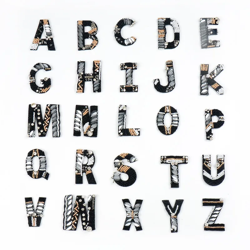 A-Z Rhinestone Beads English Alphabet Letter Applique 3D Sew On Letters Patch For Clothing Badge Paste For Clothes Bags Shoes