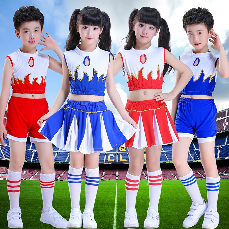 Girl Cheerleading Suits Child Football Competition Cheerleaders Suit Girl School Cheer Team Uniforms Kids Calisthenics Uniform