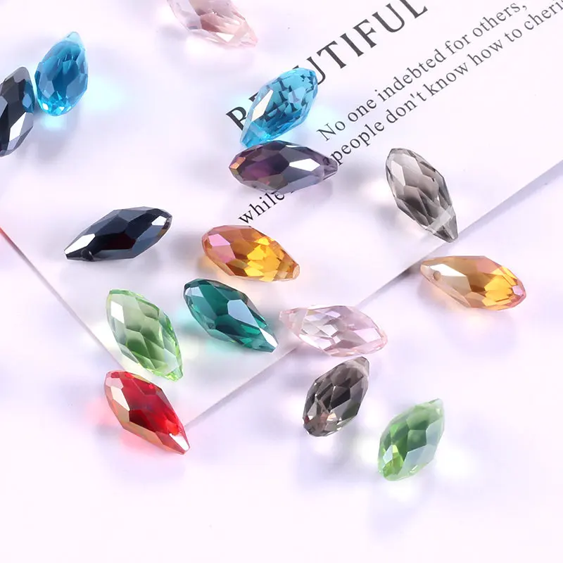 50pcs Multicolor Crystal teardrop Beads cross hole waterdrop Faceted glass bead for jewelry making Necklace bracelet earring DIY