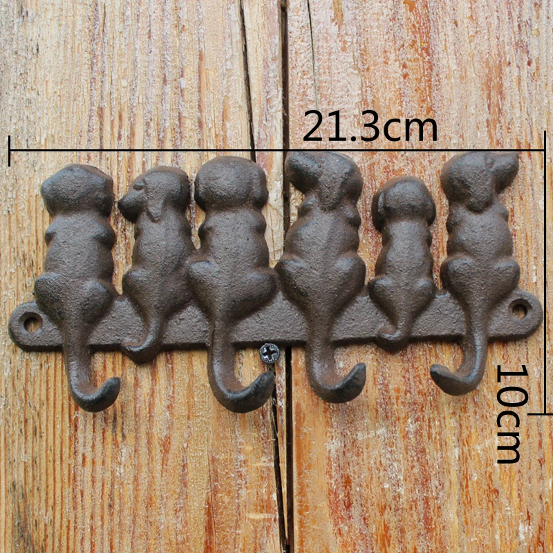 Cast Iron Rustic Wall Hooks 6 Cats Home Decor Animal Keyholder Metal Organizer Kitchen Bath Hat Bag Coat Towel Storage Rack