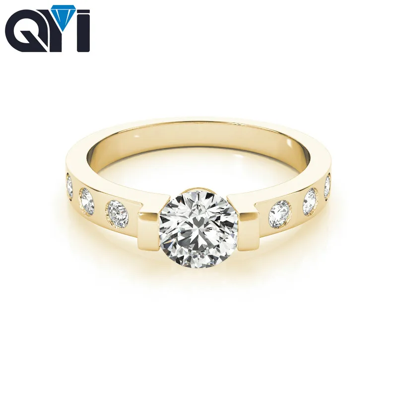 

QYI 14k Yellow Gold Solitaire Wedding Engagement Rings For Women 0.8 Carat Round Moissanite Diamond Rings