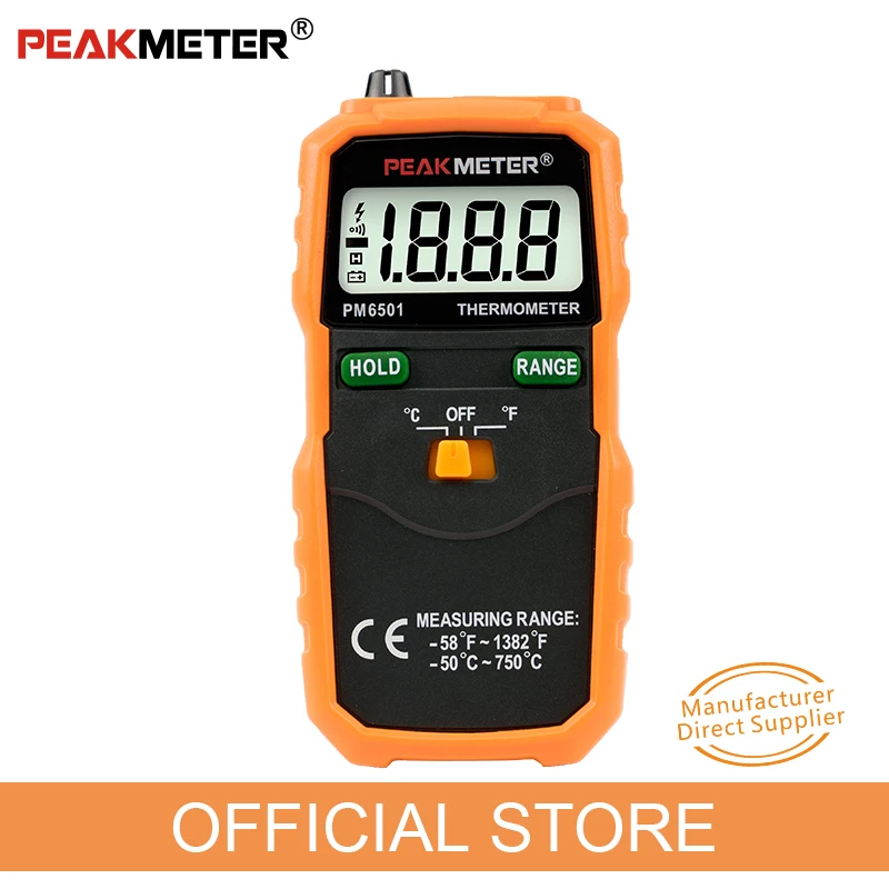 PEAKMETER PM6501 LCD Display Wireless K Type Digital Thermometer Temperature Meter Thermocouple W/Data Hold/Logging