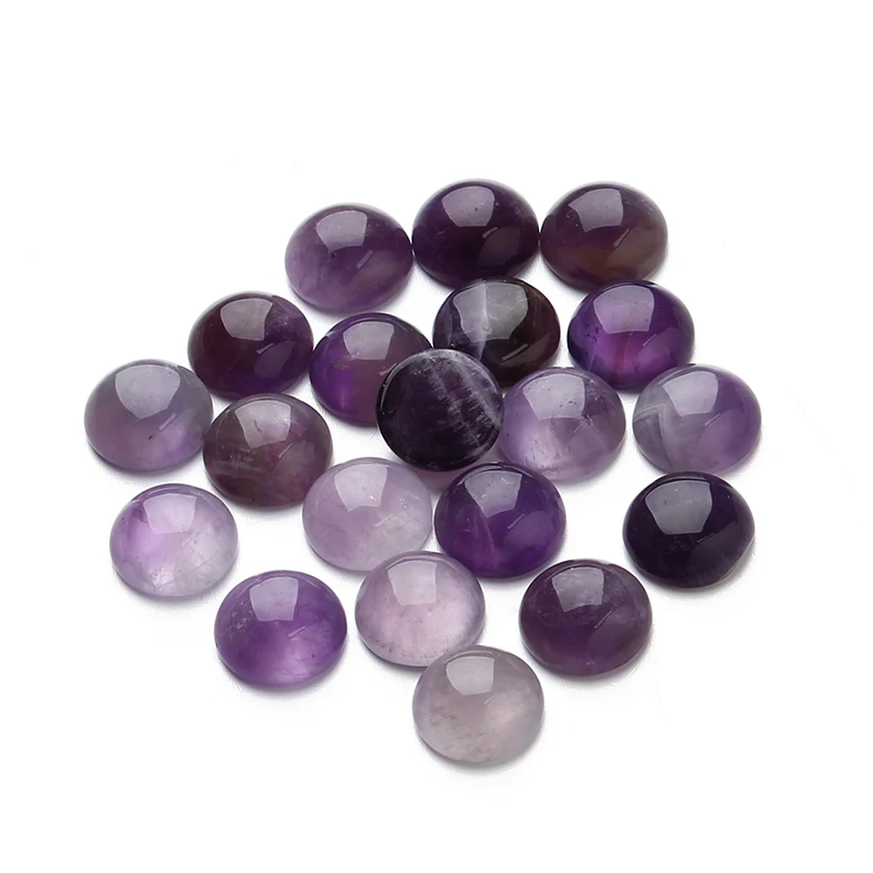 SAUVOO 10pcs 4 6 8 10 12 14 16 18mm Amethyst Cabochons Cameo Natural Stone Round Beads For DIY Jewelry Making Loose Beads