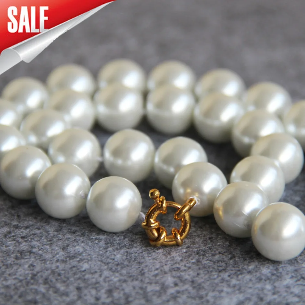 2021 New 14mm Round White Shell Pearl Beads Necklace For Women Girls Gifts DIY Fashion Jewelry Making Design 18inch Wholesale