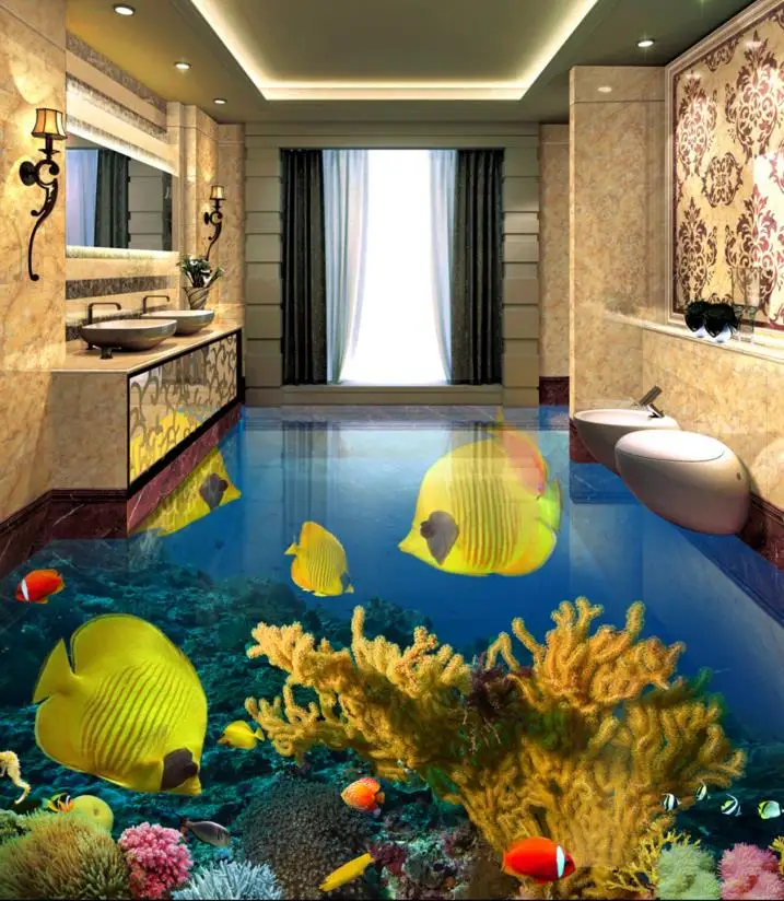 

Custom 2020 3d floor dolphins waterproof wallpaper pvc vinyl flooring For bathroom bedroom living room vinyl roll adhesive mural