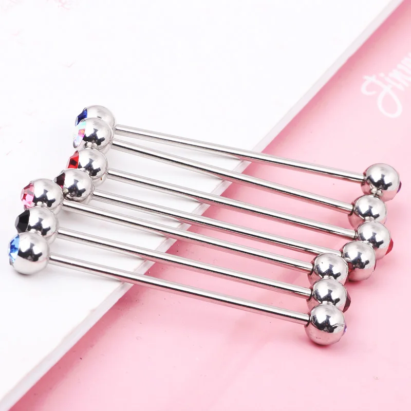 TIANCIFBYJS 100PCS 10 Colors Industrial Barbell Earring Wholesale Body Jewelry Stainless Steel 14g Helix CZ Cartilage Piercing