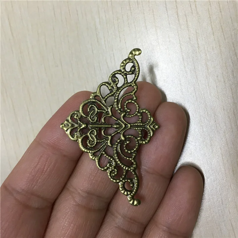 Bronze Filigree Triangle Flower Wraps Cabochon Ancient Flatback Metal Embellishments Scrapbooking For DIY,5cm*3.2cm,200Pcs