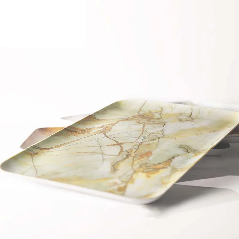 JINSERTA Marbled Storage Tray Melamine Dessert Fruit Cake Plate Retro Breakfast Bread Tableware Restaurant Hotel Serving Tray