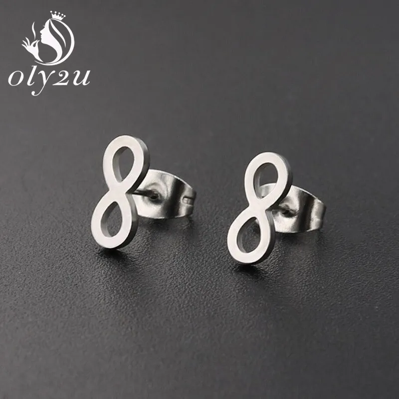 Oly2u Kpop Korean Fashion Infinity Small Earrings Stainless Steel Earrings For Girls Ear Studs Women Jewelry Elegant Gifts