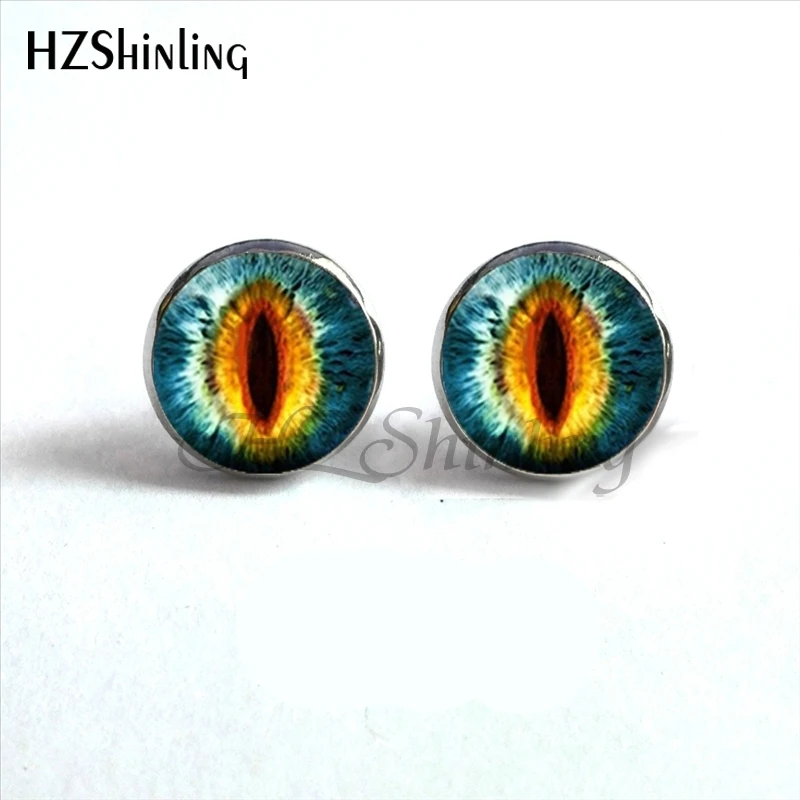 NES-0046  Dragon Eye Stud Earrings Green Blue or Purple  Eye Ear Nail Sauron Eye Jewelry Glass Cabochon Earrings Handmade HZ4