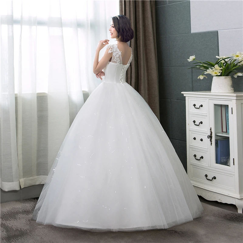 Hot Sale Korean More Pearls Appliques Lace Ball Gown Cheap Wedding Dress 2022 New Fashion Sweet O-Neck Summer Estidos De Noivas