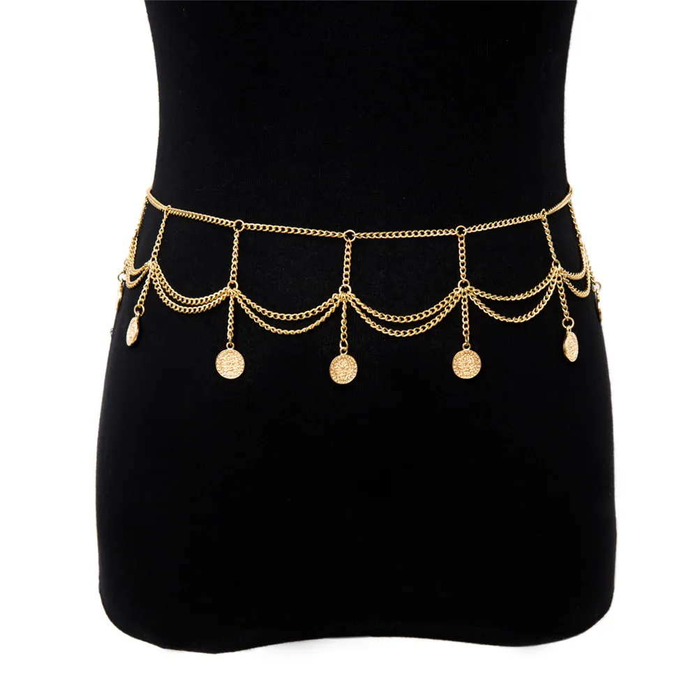 bls-miracle Boho Multi-level Gold Color Coin Pendant Waist Chain For Women Fashion Jewelry Belt Body Chains Party Gift Jewelry