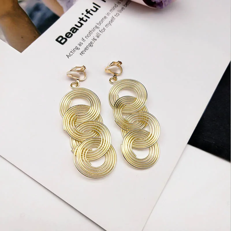 Spiral Long Clip Earrings Non Piercing For Women Girls Gold Silver Color Female Hanging Earring Fashion Ear Jewelry Brinco