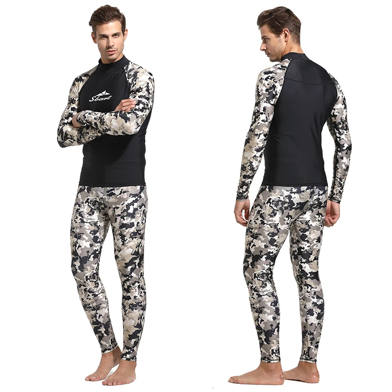 Maglietta da bagno Rashguard da uomo, manica lunga, costumi da bagno ad asciugatura rapida, Diveskins Rash Guard superiore e inferiore, muta di