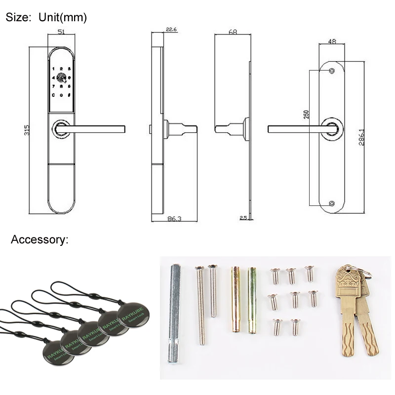 RAYKUBE Electronic Door Lock With Fingerprint / Smart Card / Bluetooth Unlock Wifi TT lock Phone APP Keyless Mortise Lock R-F918