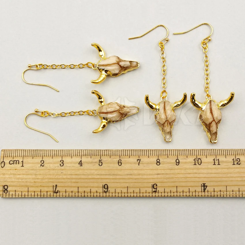 WT-E360 Wholesale 10 pairs/lot Fashion Earrings Lovely Buffalo Head Dangling Earrings With Gold Electroplate Jewelry