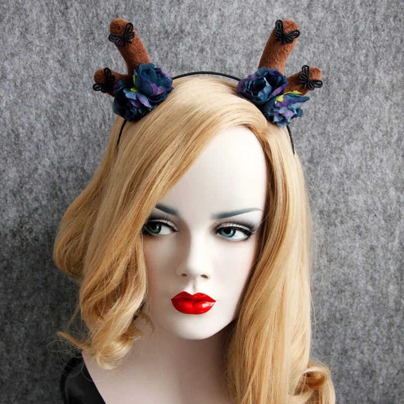 Headbands Christmas Women Girl Gothic Flower Butterfly Bow Reindeer Deer Horn Antler Costume Ball Hairband Hair Hoop Accessories