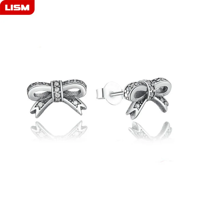 

Luxury Crystal Earrings 925 Sterling Silver BowKnot Flower Stud Earrings for Women Brincos Bijoux Wedding Jewelry