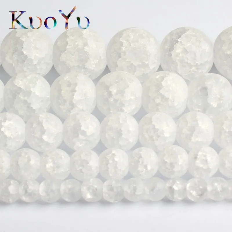 Natural Stone Matte White Snow Cracked Crystal Beads Round Loose Beads For Jewelry Making 15\'\' Strand 4/6/8/10/12mm Diy Bracelet