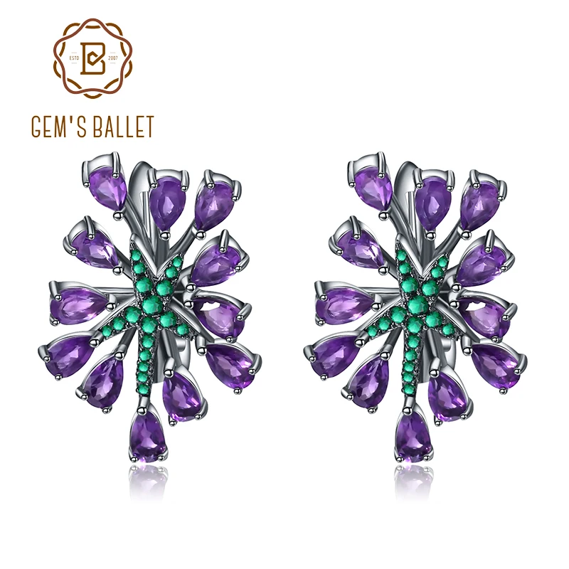 

GEM'S BALLET 4.69Ct Natural Amethyst Gemstone Clip Earrings 925 Sterling Sliver Vintage Gothic Punk Earrings For Women Party