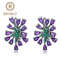 GEM'S BALLET 4.69Ct Natural Amethyst Gemstone Clip Earrings 925 Sterling Sliver Vintage Gothic Punk Earrings For Women Party