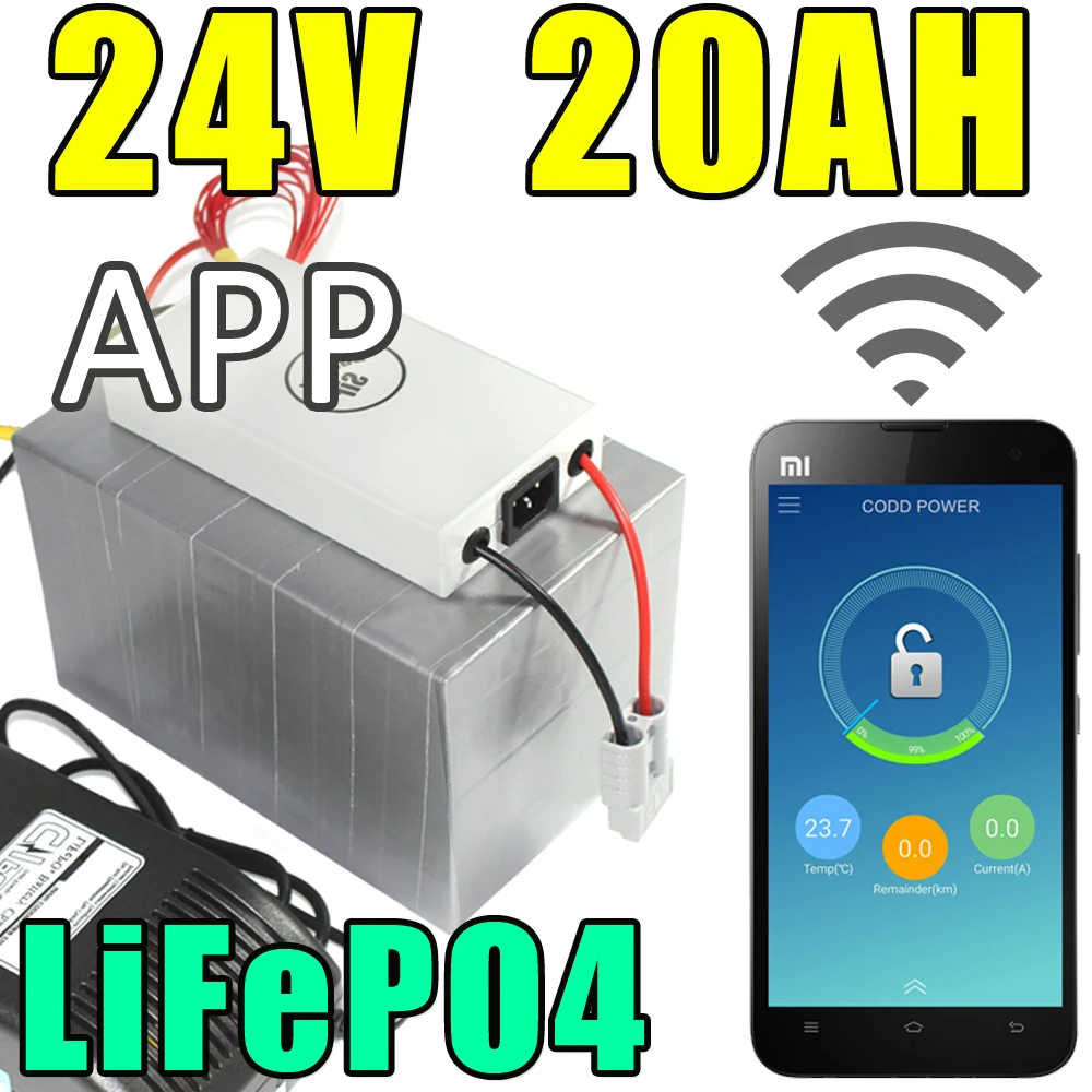 

24v 20ah lifepo4 battery app remote control Bluetooth Solar energy electric bicycle battery pack scooter ebike 500w