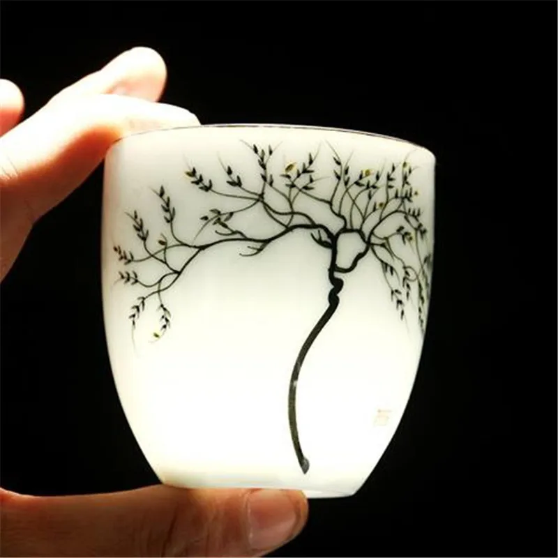 White porcelain tea Cups 6pcs / lot Chinese Traditional Tea Cup Ceramic Advanced Porcelain Tea Set Accessories Drinkware