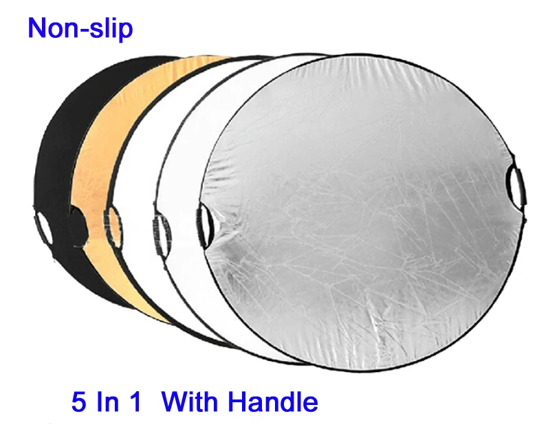 

5 in 1 43" 110cm Portable Collapsible Round Light Photography Reflector Board Non-slip Handle for Studio Multi Photo Disc