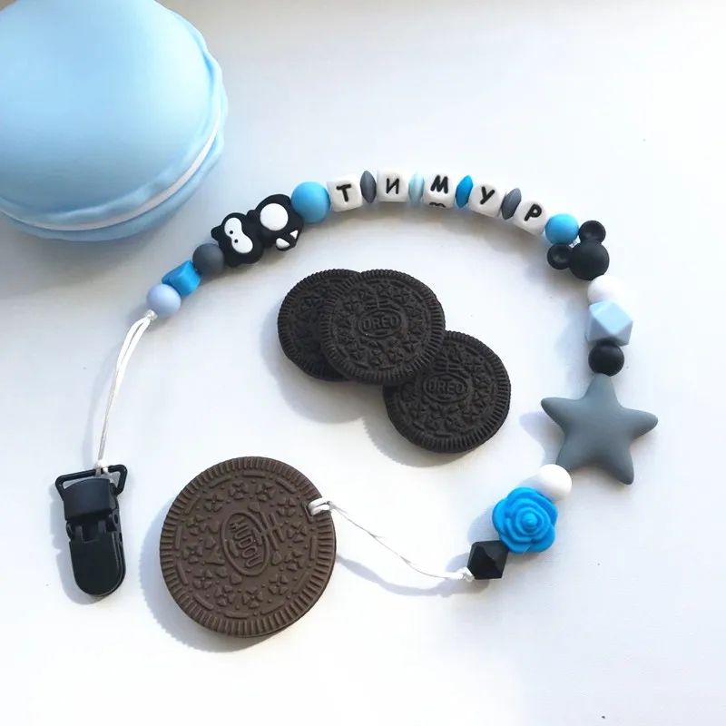 Chenkai 2pcs Silicone Biscuits Teether DIY Oreo Cookie Baby Pacifier Dummy Chewing Sensory Pendant Montessori Toy Accessories