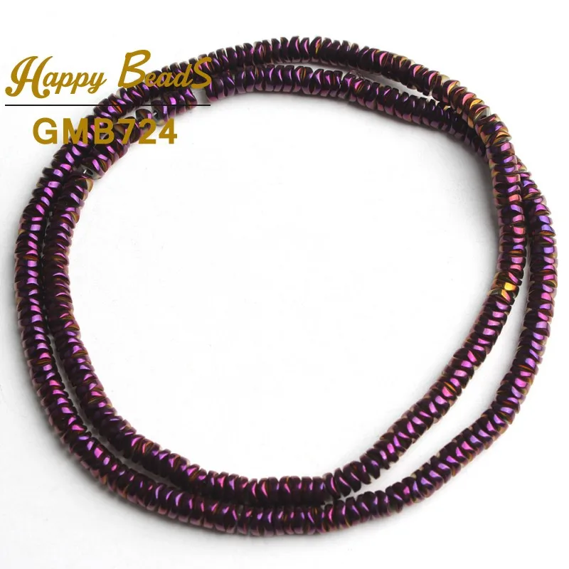 4mm Natural Hematite Stone Beads Purple/Cyan/Silver Plated Flat Loose Spacer Beads For Jewelry Making DIY Bracelets Necklace 15\